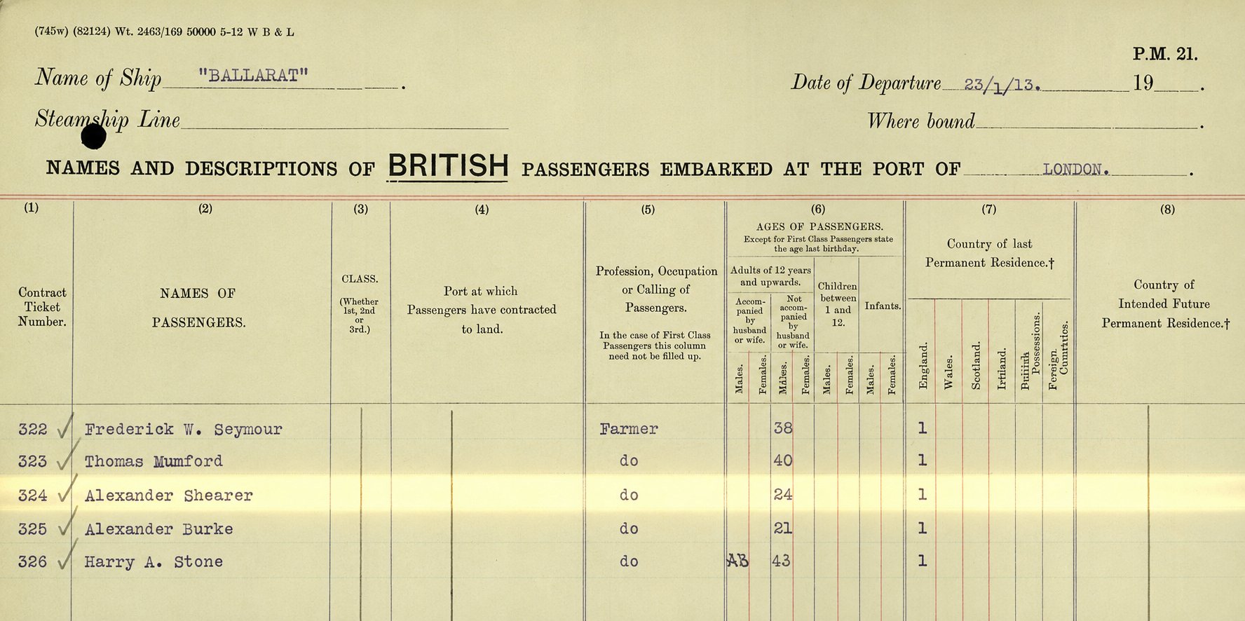 1913 London departure record
