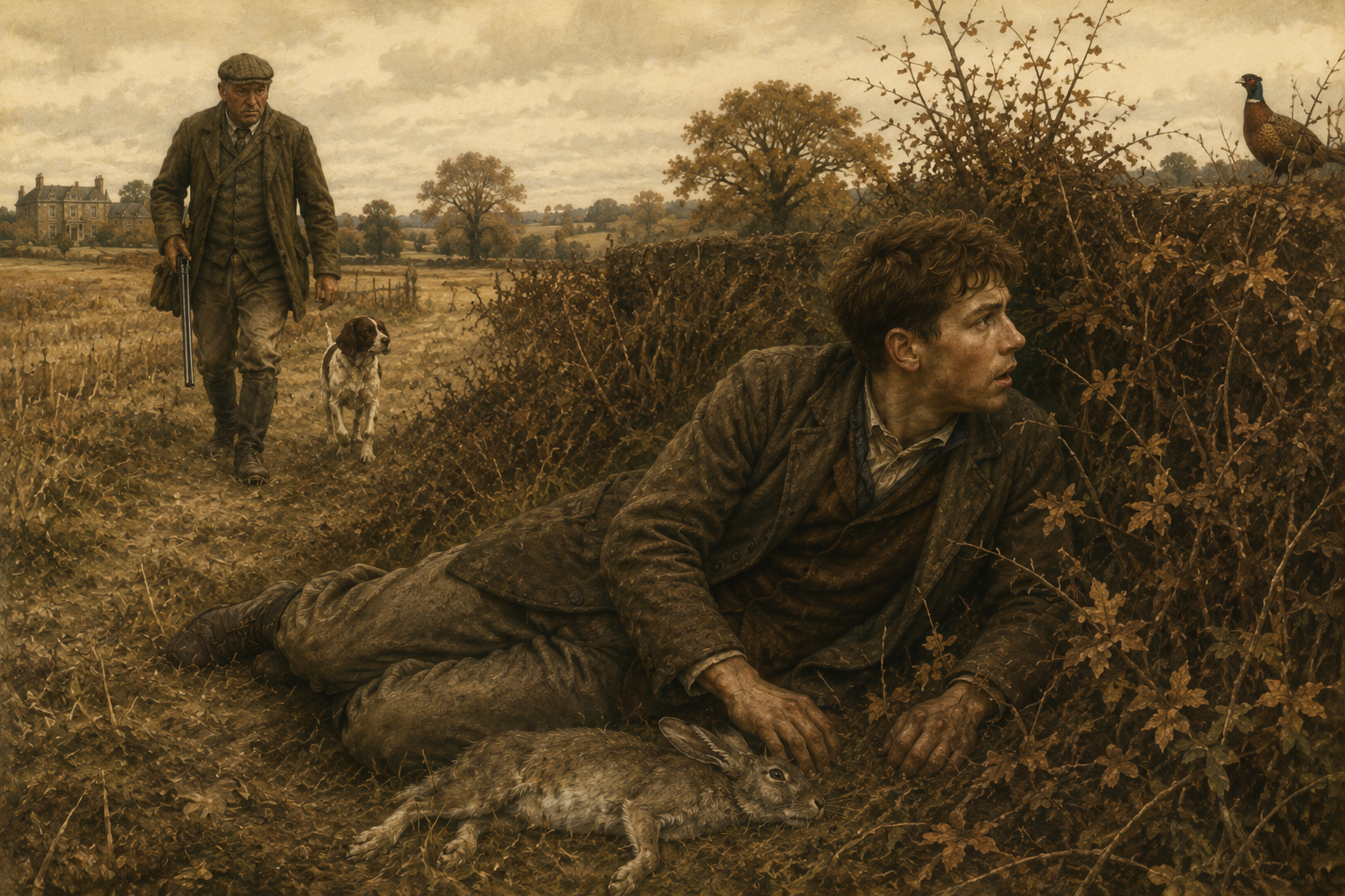 George and the gamekeeper, Idsworth estate, 1853 — an artist's reconstruction.