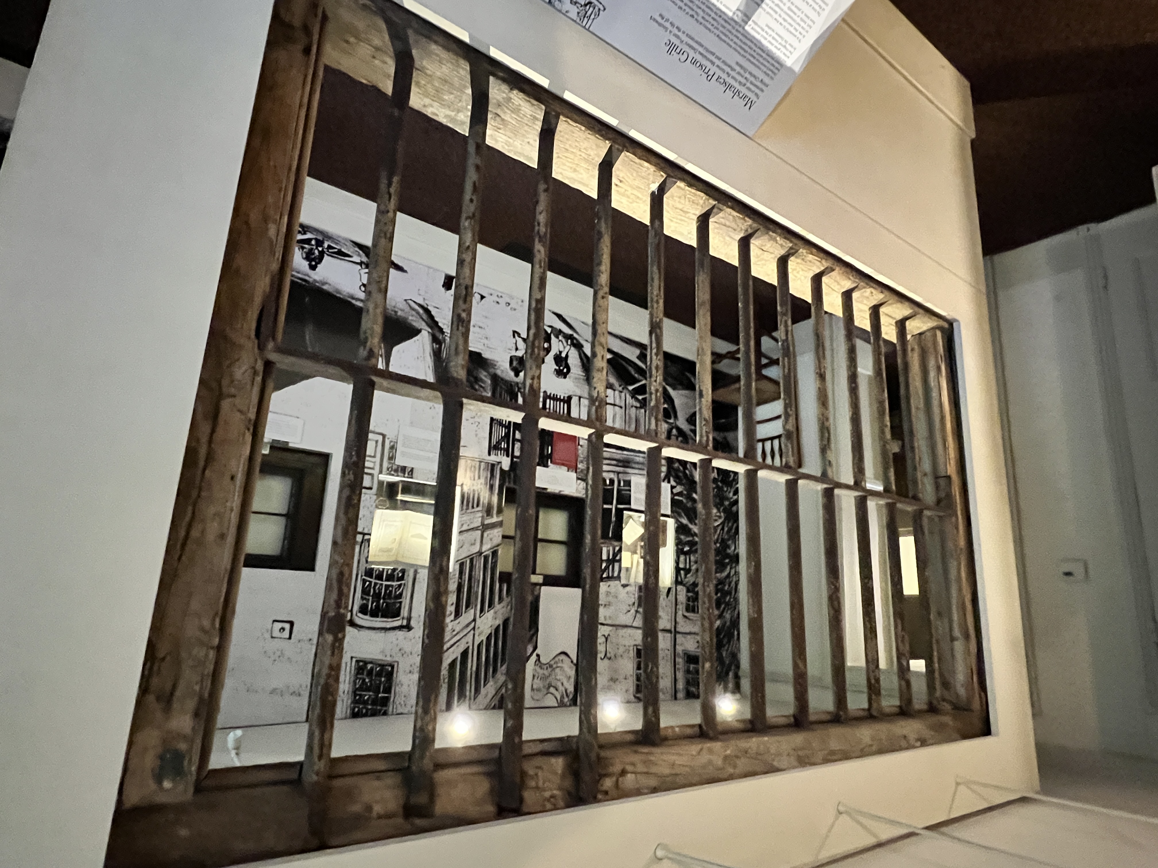 A surviving barred window grille from the Marshalsea Prison, displayed at the Charles Dickens Museum, London